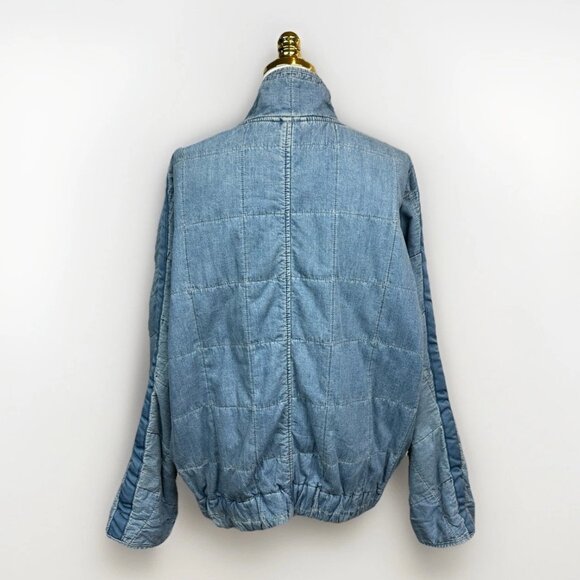 💙🧥 Free People We The Free Quilted Denim Jacket Dolman Oversized Medium - Picture 9 of 14